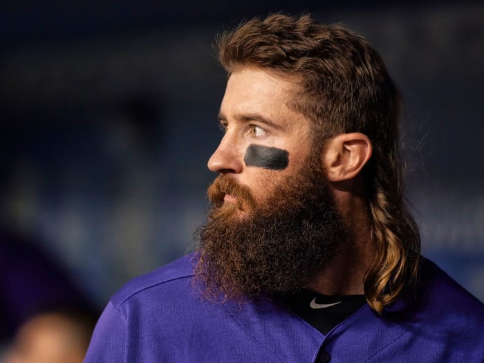 Charlie Blackmon looks away